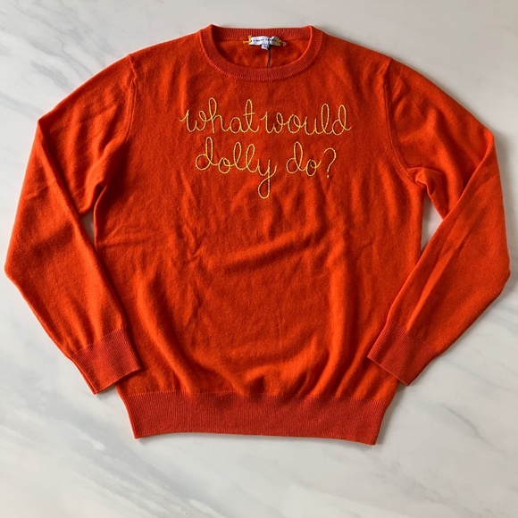 NEW w/Tags Lingua Franca Embroidered Cashmere Sweater “What Would Dolly Do?" L - Picture 1 of 4
